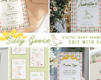 Silly Goose Baby Shower Bundle | Printable Goose Theme Decor (Canva Template)