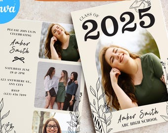 Class of 2025 Graduation Announcement Canva Template Modern Senior Grad Party Invitation Digital Download Editable Graduation Card