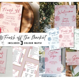 Fresh Off the Market Bridal Shower Invitation Bundle Editable Rustic Farmers Market Theme Printable Shower Invite Signs & Games