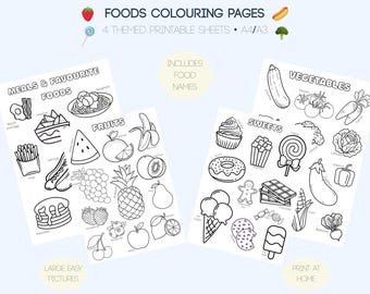 Food Colouring Pages for Kids | Printable Fruit, Vegetables, Sweets & Meals | Toddler-Friendly | Preschool Worksheets PDF