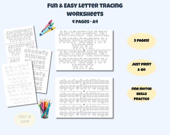 Alphabet Tracing Worksheets – Guided Writing Practice, Fine Motor Skills (PDF)