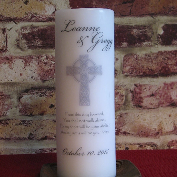 Celtic Cross/Personalized Wedding 3 Piece Unity Candle Set/WHITE  with a WICK or TEALIGHT Cup Insert