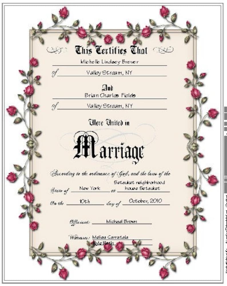 Keepsake Marriage Certificate Personalized or Blank - Etsy
