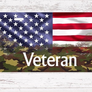 Custom Veteran License Plate: American Flag and Camo, Military Service