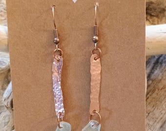 Lake Erie Beach Glass Earrings in Light Blue | Handmade Copper Dangle Earrings