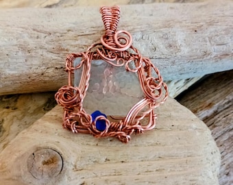 Copper wire wrapped beach glass pendant