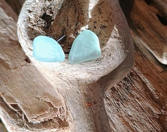 Seafoam Blue Beach Glass Silver Stud Earrings – Artisan Coastal Jewelry