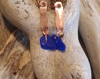 Lake Erie Beach Glass Earrings in Cobalt Blue | Handmade Copper Dangle Earrings