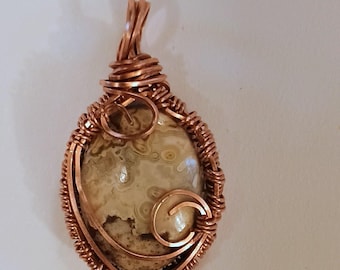 Copper Wire Wrapped Crazy Lace Agate, Unique Stone necklace, Artisan Crystal Jewelry