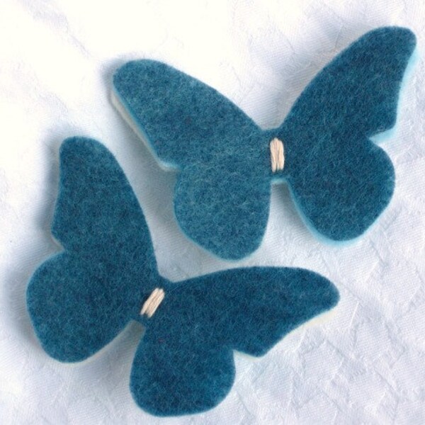 Felt butterfly hair clips in blue shades