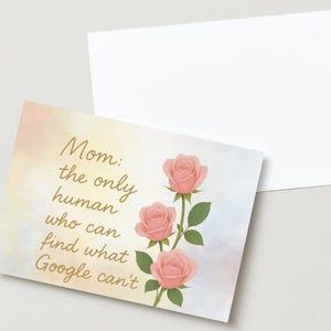 Cartão para impressão de Dia das Mães, Cartão engraçado para mãe, Cartão com rosas cor-de-rosa em letras douradas, Download digital, Cartão A6 PDF JPG, Download instantâneo de Dia das Mães