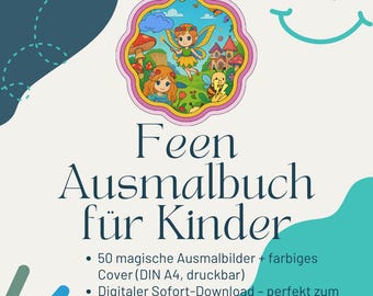 Fairy Coloring Book for Kids – 50 Enchanting Coloring Pages + Colored Cover (A4) | Instant Digital Download as PDF & PNG