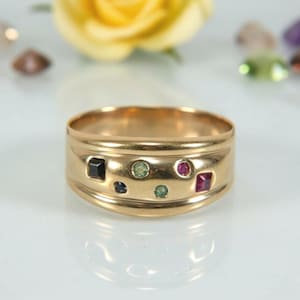 Anillo de oro 333 con rubí, esmeralda y zafiro de 8 quilates, talla 68