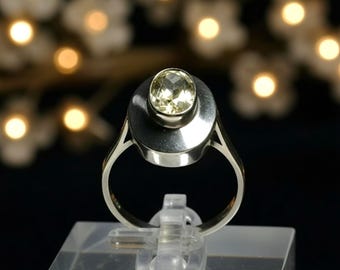 Anillo Art Déco original, plata 835 – Circa 1920/30 – Anillo antiguo llamativo con citrino luminoso – Pieza geométrica única, talla 56 (EE. UU. 7.5)
