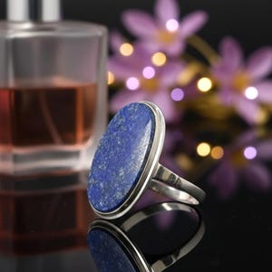 Antiker Art Déco Statement Ring 835 Silber großer Lapislazuli Cabochon | Vintage Edelsteinring tiefblau Königsblau Gr. 54 | VintessaArt