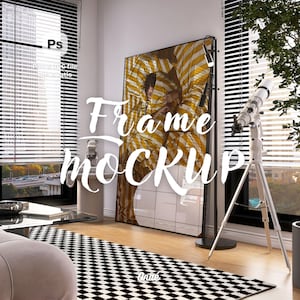 Urban Loft Poster Mockup: Modern Cityscape PSD Template for Y2K Vibes DIN A ratio