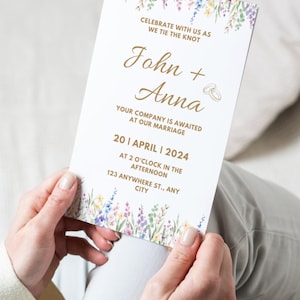 Spring Wedding Invitation Template – Editable Canva Floral Invite, Digital Download, Wildflower Wedding
