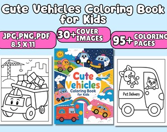 Libro para colorear de vehículos para niños, más de 95 páginas (archivos JPG)