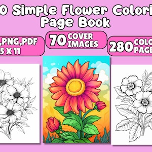 Simple Flower Coloring Pages for Kids , 280 Flower Coloring Sheets, Flower Birthday Activity, INSTANT DOWNLOAD, Kids Coloring Book, Toddler