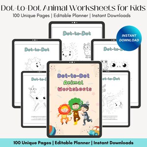 Animal Dot to Dot Worksheets: Kids Printable Activity (PDF Download)