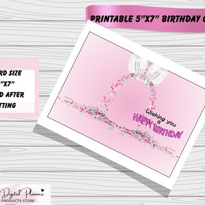 Cartão de aniversário rosa para impressão 12,7 cm x 18,7 cm | Cartão de felicitações para download digital | PDF instantâneo | Cartão dobrável de feliz aniversário com pote de confete