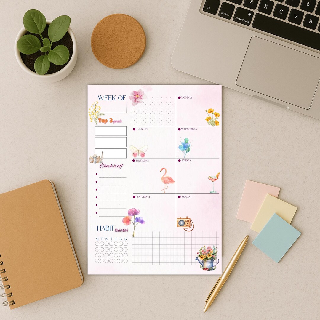 Weekly Planner | Printable Floral Weekly Schedule | Cute Habit Tracker ...