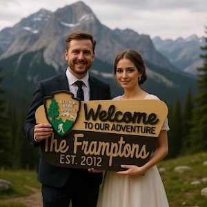 National Park Welcome Sign - Family Name Sign - Outdoor Wedding Gift, Wedding Last Name Sign, NPS, National Park Service Signs, Personalized