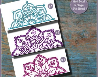 Half Mandala Vinyl Decal or Stencil Decor for Vehicles and Laptops Car Decal Wall Decal Half Split Mandala