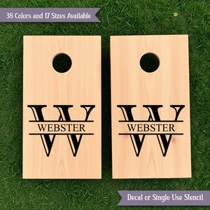 Split Letter Monogram Decal or Stencil Cornhole Monogram Decals Noodle Board Decal Monogram Personalized Monogram Decal Family Name Monogram