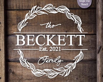 Personalized Family Name Decal or Stencil in Split Wreath Design Personalized Gift Custom Home Decor Noodle Board Decal Stencil DIY Sign