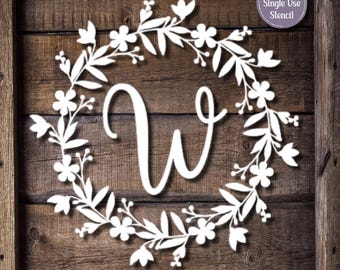 Personalized Monogram Decal or Stencil in Floral Wreath Floral Monogram Decal Car Decal Sticker Custom Home Decor Noodle Board Decal Laptop