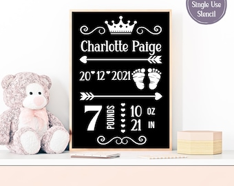 Crown Birth Stats Decal or Stencil DIY Baby Birth Stat Sign Birth Announcement Newborn Name Sign Hospital Name Sign Baby Stat Sign Decal