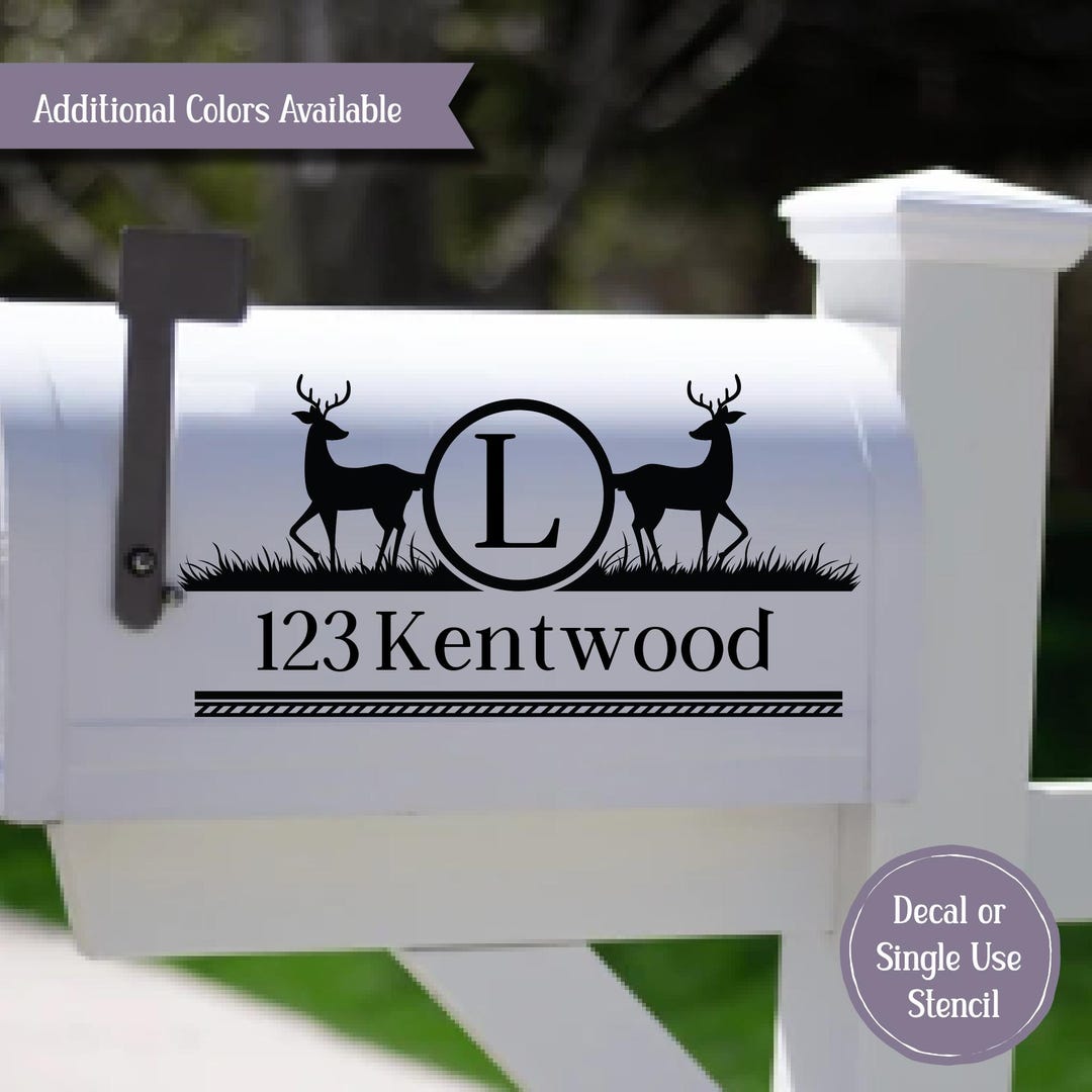 Rustic Deer Mail Box Deer Mailbox Decal or Stencil Custom Address Monogram Mailbox Sticker ...