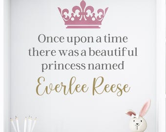 Personalized Princess Name Decal: Once Upon a Time Reading Nook Decor, Custom Baby Girl Name Sign, Library Wall Decal, Nursery Wall Art