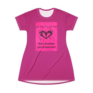 Fun Heartbreak T-Shirt Dress, Casual Summer Dress, Playful Party Outfit, Gift for Friends, Statement Fashion, Music Festival Attire