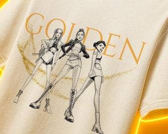 Golden Kpop Hunters PNG, Manga Style T-Shirt Design (Digital Download)