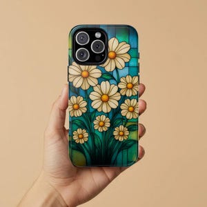Stained Glass Floral Phone Case | Tough Protective Cover for iPhone, Samsung, Pixel | Art Deco Spring Flower Design