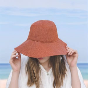 Natural Linen Summer Hat, Lightweight Breathable Sun Hat, Handmade Packable Bucket Hat, Beach Hat for Women & Men