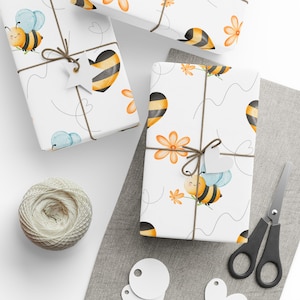 Bee-Themed Wrapping Paper for Gifts, Birthday, Home Decor, Eco-Friendly, Floral, Cute Bees