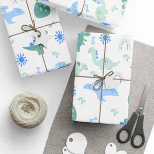 Papel de regalo de dinosaurios, papel de regalo festivo para niños, suministros para fiestas de dinosaurios, papel de regalo ecológico, papel de regalo bonito.