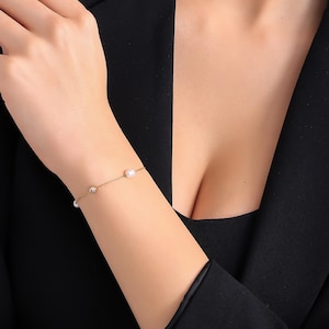 Personalized White Pearl Bracelet: Sterling Silver, Wedding Jewelry
