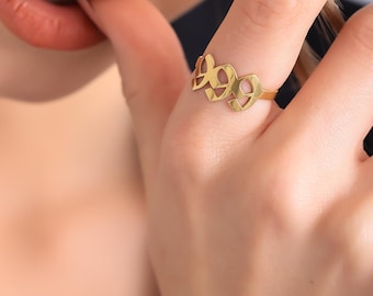 Silver Angel Number Ring, Gold Lucky Number Jewelry, Tiny Number Ring For Women, Custom Signet Ring, Angel Number Jewellery, Christmas Gifts