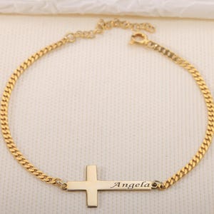 Personalized Sterling Silver Cross Bracelet: Engraved Name, Baptism Gift