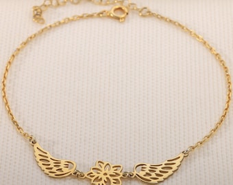 Personalized Angel Wings Bracelet, Baby Loss Memorial Jewelry, Birthflower Bracelet, Guardian Angel Charm Bracelet, Spiritual Gift for Women