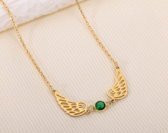 Personalized Angel Wings Necklace: Sterling Silver Birthstone Memorial