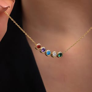 Silver Family Birthstone Necklace, Custom Family Necklace with Birthstone, Dainty Birthday Gift, 14k Gold Gemstone Necklace, Gift For Her