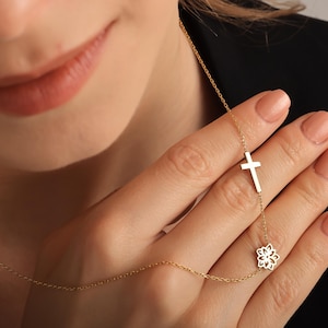 Sideways Cross Necklace, Baptism Necklace for Girl, Confirmation Gift Cross Necklace, Dainty Holy Communion Gift, Custom Religious Necklace