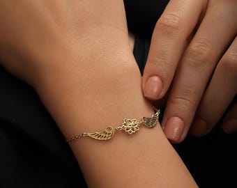 Custom Angel Wings Bracelet, Baby Loss Memorial Jewellery, Birthflower Bracelet, Guardian Angel Charm Bracelet, Spiritual Gift for Women
