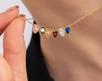 Personalized Birth Month Necklace, Family Birth Stone Charm Necklace, Dainty Bridesmaid Gift, Brithstone Necklace Gold, Custom Birthday Gift