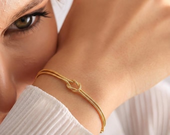 Bracelet noeud d'amour en or, bracelet d'amitié en argent sterling, noeud d'amour mère fille, cadeau de Noël pour elle, bracelet meilleur ami délicat